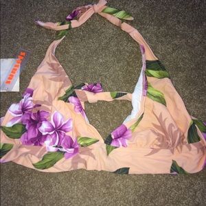 Peach floral halter bikini top